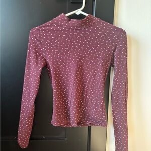 Women's Purple/Maroon Small Flower Polka Dot Long Sleeve Shirt